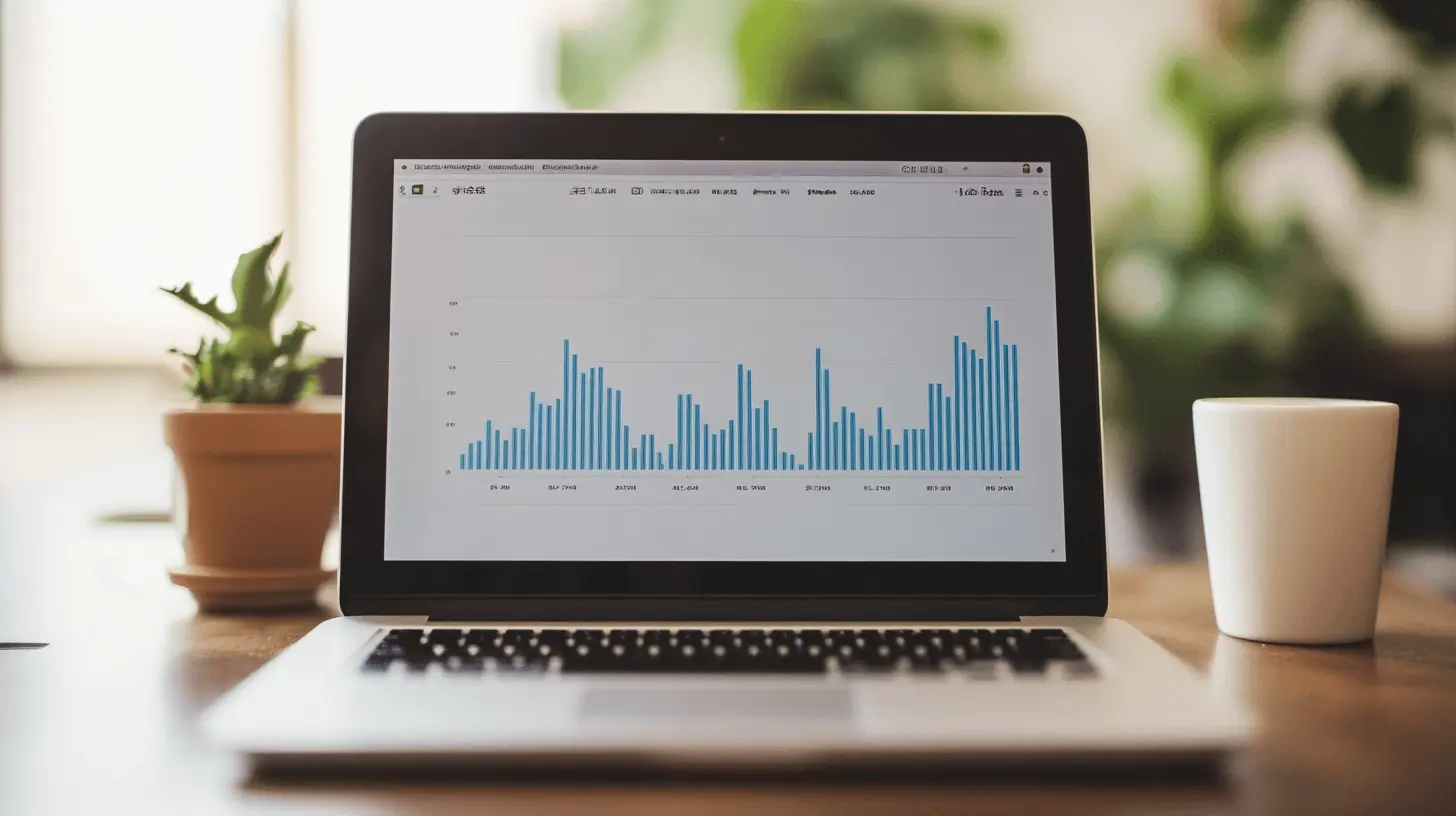 A laptop screen with a graph showing growth